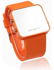 Towall 1PC Creative Mini LED Digital Silicone Sport Mirror Faceless Men Lady Watch(Orange)