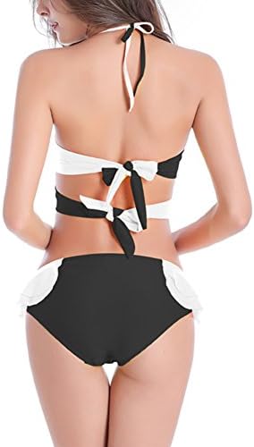 FASHION BIKINI Womens Push Up Bra Bikini Swimsuit (Medium, Black-White)