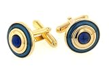Gold plated domed cufflinks with blue enamel with presentation box