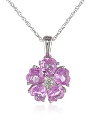 10k White Gold Created Pink Sapphire and Diamond-Accent Flower Pendant