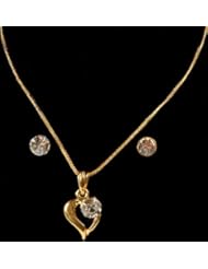 Valentine Necklace with Earrings - Gold Plated Metal with Cut Glass