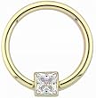 14 karat gold captive ring with clear square CZ