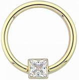 14 karat gold captive ring with clear square CZ