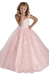 Girls Floor Length Beaded Lace Applique   Ball Gown Flower-Girl Dress/Pageant Dress 