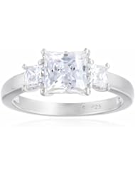 Sterling Silver Swarovski Zirconia 2cttw Princess 3 Stone Anniversary Ring