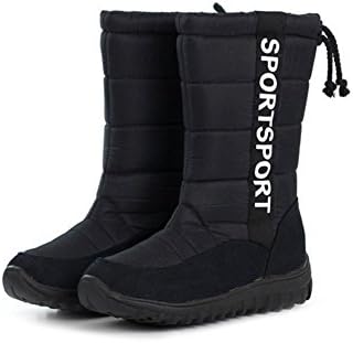 Piggy2gether Women Black Flat Heel Waterproof Winter Snow Boots Warm Shoes, 6