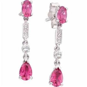 14K White Gold Oval Cut Pink Tourmaline Earrings