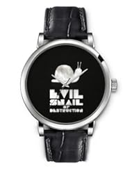 SPRAWL Aanalog Fashion Series Silver Ladies Watches of Genuine Black Leather Strap,Unique Wrist Watch for Women Girls Designed with Black white background Snail