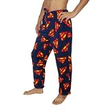 Mens SUPERMAN Comfortable Fit Polar Fleece Thermal Sleepwear / Pajama Pants - Blue & Red
