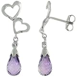 10k White Gold Double Heart Cut Out and Amethyst Earrings, w  Brilliant Cut Diamonds, 1 1 8 in....