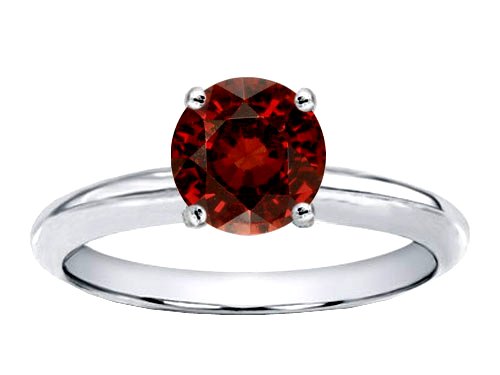 1.35 cts Genuine Garnet Solitaire Engagement Ring - 14kt White or Yellow Gold