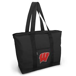 University of Wisconsin Tote Bag Black Deluxe UW Badgers - For Travel or Beach Best Unique Gift Ideas for Her, Women, or Ladies