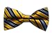 Apparel : 100% Silk Woven Navy and Yellow Striped Self-Tie Bow Tie