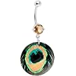 Faceted Gem Peacock Feather Design Belly Ring