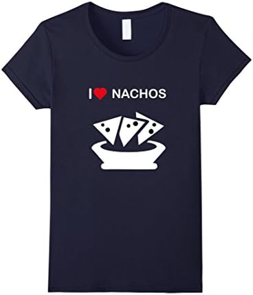 Women's Funny I Love Nachos T-shirt with Heart for nachos lovers! Medium Navy