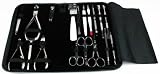 Professional Manicure & Pedicure 18 Piece Stainless Steel Set for Men & Ladies in a compact Leather Black Case