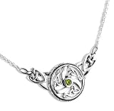Sterling Silver Swirled Celtic Knot Round Green Peridot 17 Necklace
