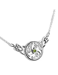 Sterling Silver Swirled Celtic Knot Round Green Peridot 17" Necklace