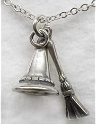 The Witchs Hat And Broom Necklace in Sterling Silver
