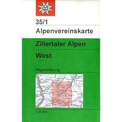 DAV Alpenvereinskarte 35/1 Zillertaler Alpen West 1 : 25 000 Wegmarkierungen: Topographische Karte