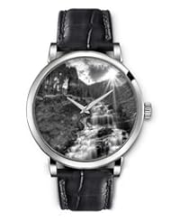 SPRAWL Aanalog Fashion Series Silver Ladies Watches of Genuine Black Leather Strap,Unique Wrist Watch for Women Girls Designed with Mountain Waterfalls in black and white