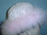 Bh6bpwht, Hand Crocheted Whitek Chenille Infant Hat with Baby Pink Maribou