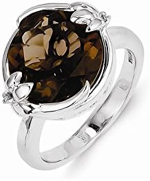 Sterling Silver Smokey Quartz and Diamond Ring, Size 8, (0.01 ctw, I1-I2 Clarity), Rings for Women