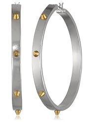 Sam Edelman Long Studded Two-Tone Rhodium Hoop Earrings