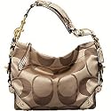 Coach Signature Carly Mirror Metallic Sateen Khaki Gold Hobo Handbag 13008