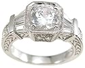 Vintage Style Sterling Silver Cubic Zirconia Engagement Promise Ring