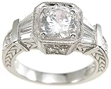 Vintage Style Sterling Silver Cubic Zirconia Engagement Promise Ring