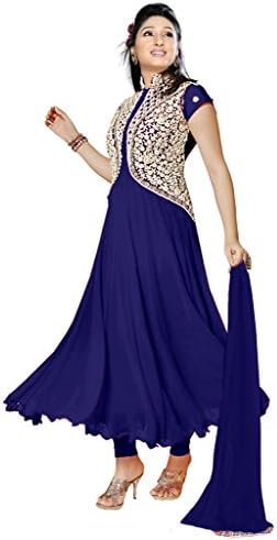 Suchi Women's Embroidered Dark Blue Georgette Semi Stitched Suit