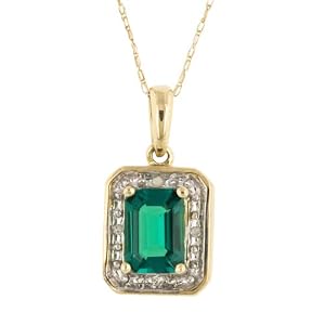 Buy 10k Yellow Gold Lab-Created Emerald and Diamond Accent Pendant, 18 by Amazon.com Collection