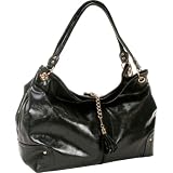 Faux Patent Leather Magnolia Tote Diaper Bag - Black