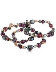 3 Piece Multi-Color and Shape Freshwater Cultured Pearl Stretch Bracelet Set, 7.5"