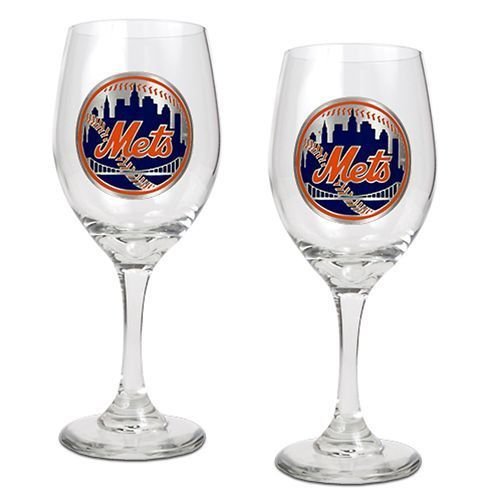 New York Mets MLB 2pc Wine Glass Set - Primary Logo