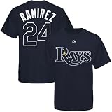 MLB Majestic Tampa Bay Rays #24 Manny Ramirez Youth Navy Blue Player T-shirt (Small)