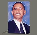 BARACK OBAMA MIXED MEDIA PAINTING ON CANVAS W ACRYLIC, OIL, & GALLERY WRAP STYLE FRAMING 18X29X1.5"