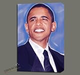 BARACK OBAMA MIXED MEDIA PAINTING ON CANVAS W ACRYLIC, OIL, & GALLERY WRAP STYLE FRAMING 18X29X1.5