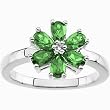 14K White Gold Chatham Created Emerald and Diamond Flower Ring