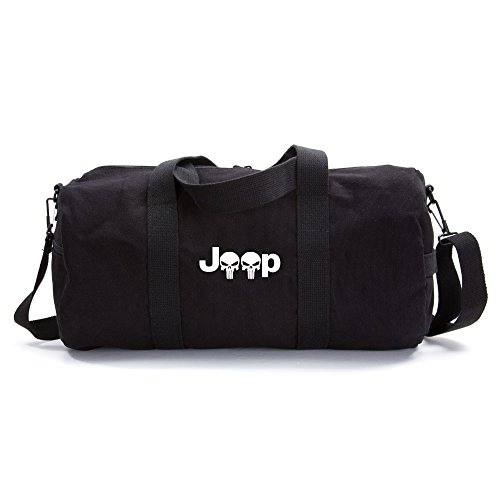 Jeep Wrangler Punisher Skull Sport Heavyweight Canvas Duffel Bag in Black & White, Large