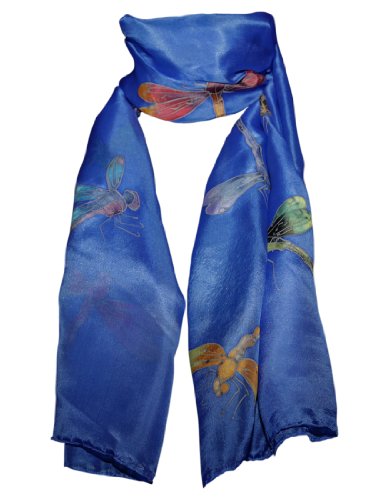 Hand-Painted 100% Silk Scarf - Dragonfly on Various Background Colours
