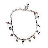 Silver Cross and Bells Fashion Anklet / Bracelet with Lobster Claw Clasp