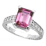 1.75ct VVS Pink Tourmaline and Diamonds Engagement Ring 14k White Gold Antique Style