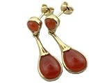 Red Jade Lady Drop Earrings, 14k Gold
