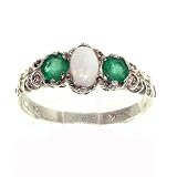 SterlingSilverLadiesColourfulFieryOpal&EmeraldRing