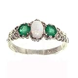 Sterling Silver Ladies Colourful Fiery Opal & Emerald Ring