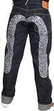 Evisu - EVISU Jeans Genes Mens Wide Leg Selvedge Denim Embroidered Pants Dark Blue