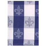 100% Cotton Jacquard Fleur De Lis Blue Checked Dishtowel 18 X 28 Set 6 by 