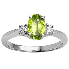 1.70 cttw Genuine 9x7 Oval Peridot Engagement Ring - 14kt White or Yellow Gold